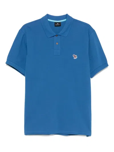 Ps By Paul Smith Zebra-patch Polo Shirt In 45 Blues