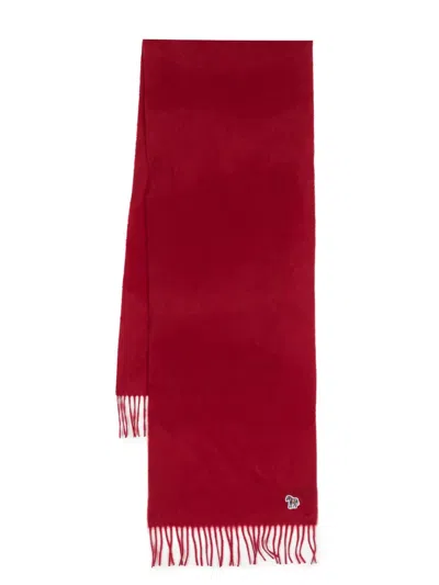 Ps By Paul Smith Logo-patch Wool Scarf In Red