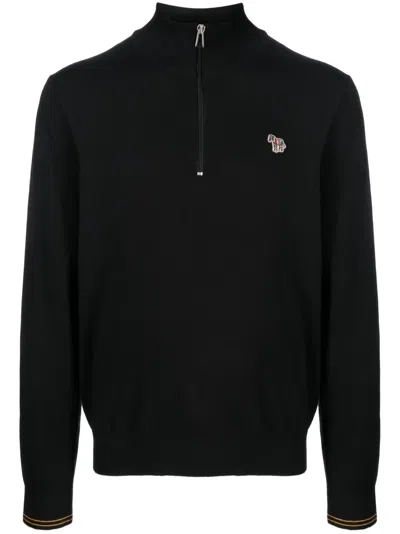 Ps By Paul Smith Logo-patch Zip-up Jumper In Black