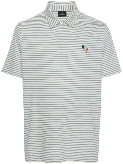 Ps By Paul Smith Logo Striped Polo Shirt In Beige