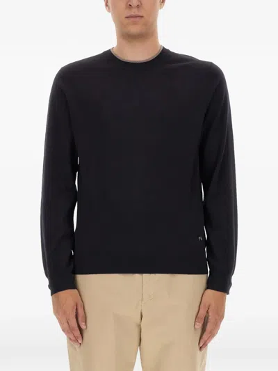 Ps By Paul Smith Logo-embroidered Merino Wool Sweater In 블루