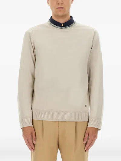 Ps By Paul Smith Logo-embroidered Merino Wool Sweater In Neutrals
