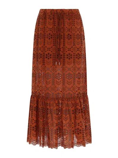 Ps By Paul Smith Long Perforated Skirt In Brown