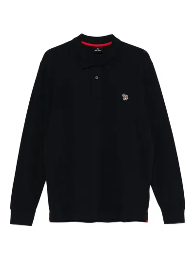 Ps By Paul Smith Long-sleeve Embroidered Polo Shirt In Blue