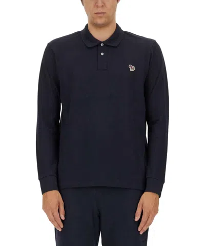 Ps By Paul Smith Long Sleeve Polo Shirt In Blue