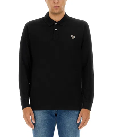 Ps By Paul Smith Long Sleeve Polo Shirt In Black