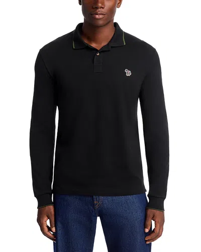 Ps By Paul Smith Long Sleeve Polo Shirt In Black