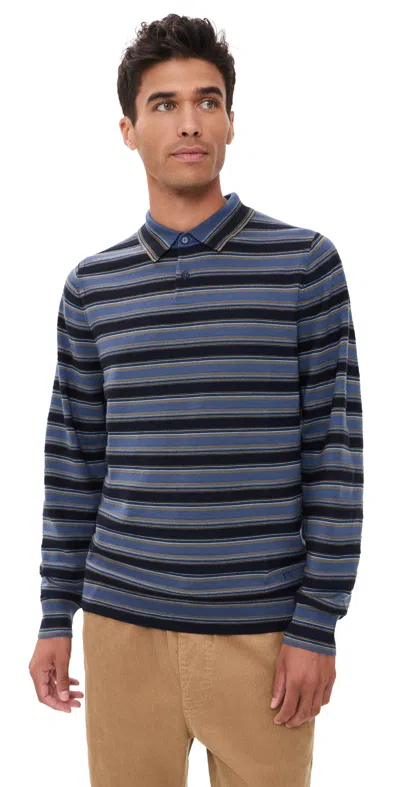Ps By Paul Smith Long Sleeve Polo Sweater Very Dark Navy In Multi