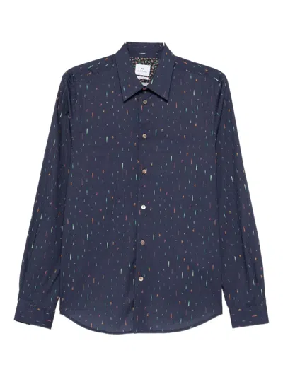 Ps By Paul Smith Long-sleeves Abstract-print Shirt In Blue