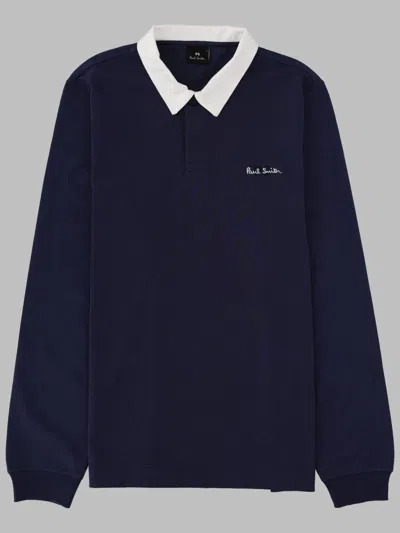 Ps By Paul Smith Long-sleeve Rugby Polo Shirt In Blue