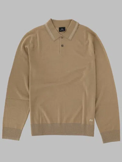 Ps By Paul Smith Maglia Polo In Lana Merino In Brown
