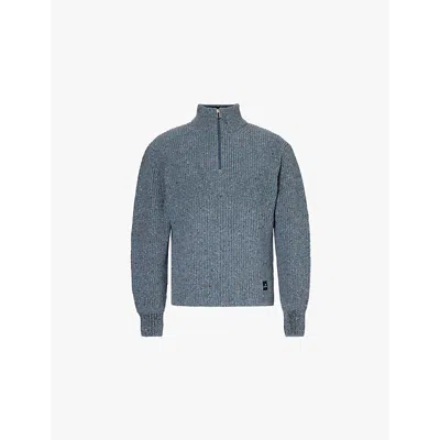 Ps By Paul Smith Mens Blue Funnel-neck Half-zip Wool-blend Jumper