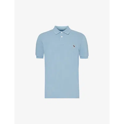 Ps By Paul Smith Mens Blue Zebra-embroidered Cotton-piqué Polo Shirt