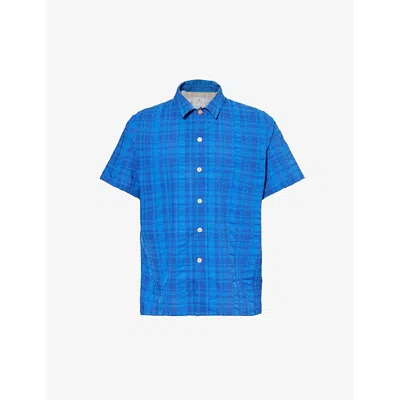 Ps By Paul Smith Mens Cobalt Blue Plaid-patterned Regular-fit Cotton Shirt
