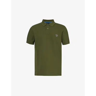 PS BY PAUL SMITH PS BY PAUL SMITH MEN'S GREEN ZEBRA-EMBROIDERED COTTON-PIQUÉ POLO SHIRT
