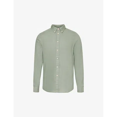 Ps By Paul Smith Mens Greyish Green Button-down Collar Linen Shirt
