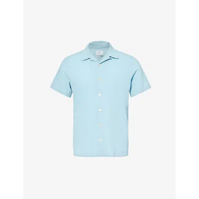 Ps By Paul Smith Mens Light Blue Revere-collar Short-sleeved Stretch-cotton Shirt