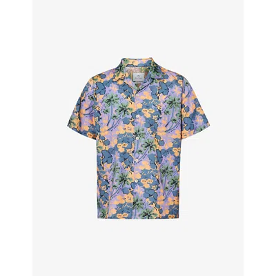 Ps By Paul Smith Mens Lilac Floral-print Camp-collar Cotton-blend Shirt