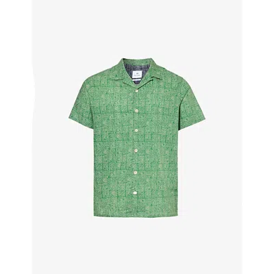Ps By Paul Smith Mens Military Green Abstract-pattern Regular-fit Cotton Shirt