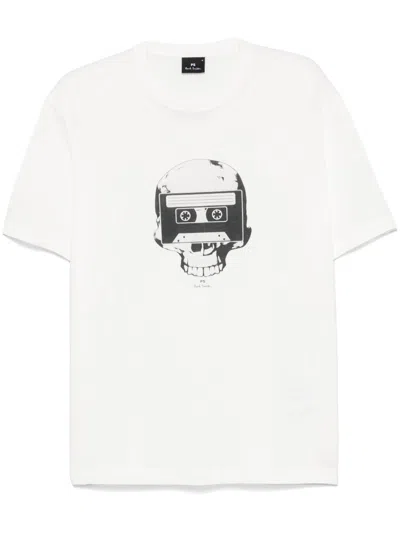 Ps By Paul Smith "tape Skull" T-shirt In White
