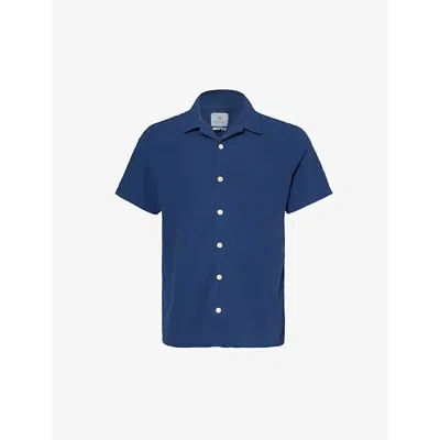 Ps By Paul Smith Mens Very Dark Navy Revere-collar Short-sleeved Stretch-cotton Shirt