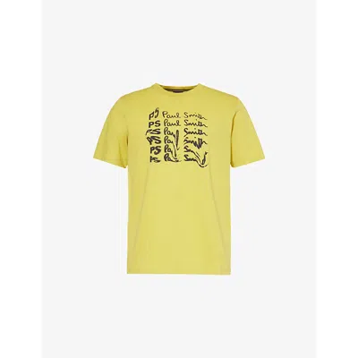 Ps By Paul Smith Mens Yellow Wavy Logo-print Organic-cotton T-shirt