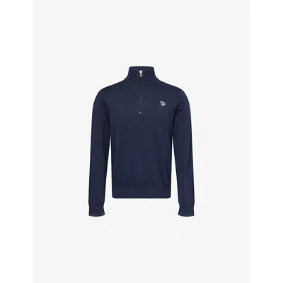 Ps By Paul Smith Mens Blue Embroidered Zebra Patch  Funnel-neck Knitted Sweater Xxl