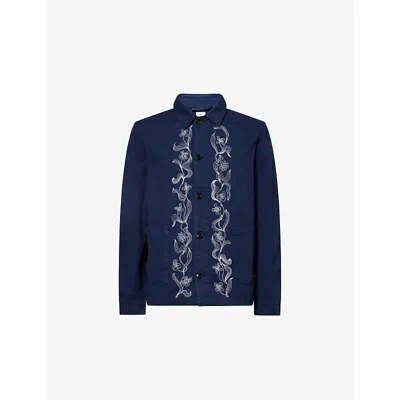 Ps By Paul Smith Mens Blue Floral-embroidered Cotton Chore Jacket Xxl In Multi