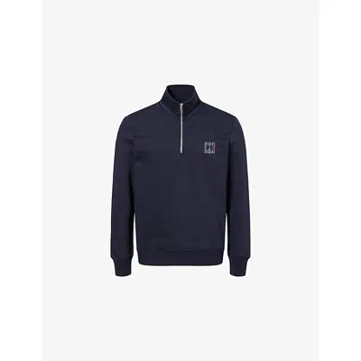 Ps By Paul Smith Mens Blue Logo-embroidered Half-zip Cotton Sweatshirt