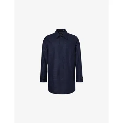 Ps By Paul Smith Mens Blue Pointed Collar Long-sleeve Wool Blend Waterproof Overcoat Xl