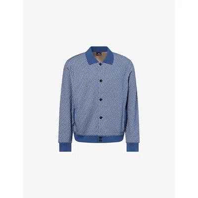 Ps By Paul Smith Mens Blue Polo-collar Printed Knitted Cardigan Xxl