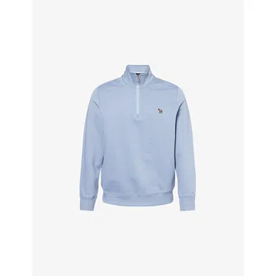 Ps By Paul Smith S By Paul Smith Mens Zebra Embroidered-logo Half-zip Cotton-jersey Sweatshirt Blue