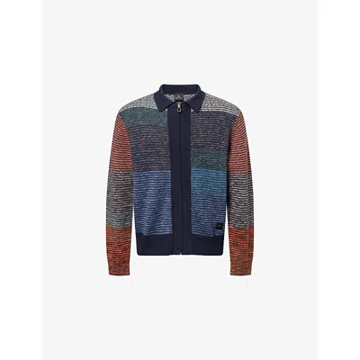 Ps By Paul Smith Mens  Zip-up Knitted Cotton And Wool-blend Jacket In Blue
