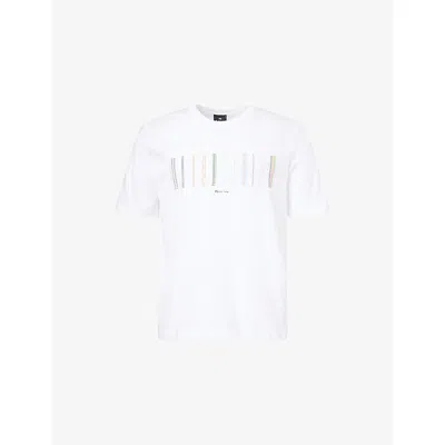 Ps By Paul Smith S By Paul Smith Mens Casual-fit Stripe-embroidery Cotton-jersey T-shirt White Xl