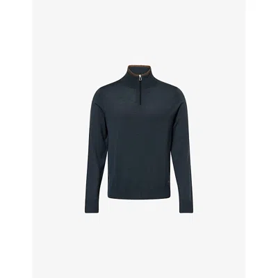 Ps By Paul Smith Mens Grey Long-sleeve Half-zip Merin-wool Jumper Xxl In Black