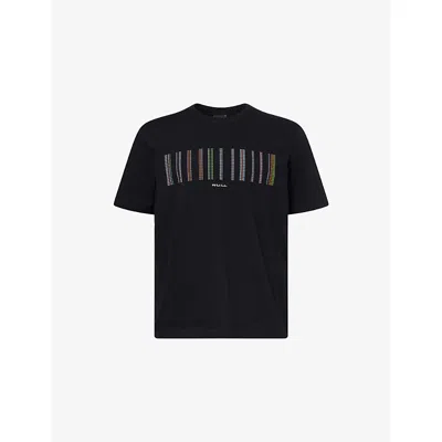 Ps By Paul Smith S By Paul Smith Mens Stripe-logo Crewneck Cotton-jersey T-shirt Black