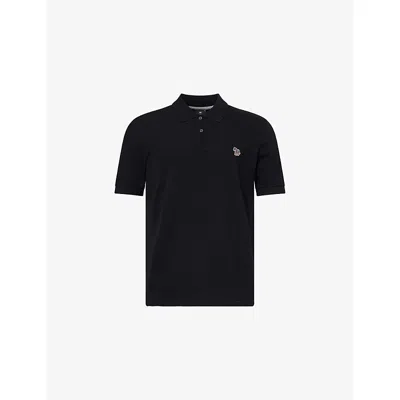 Ps By Paul Smith S By Paul Smith Mens Zebra-embroidered Short-sleeve Cotton Polo Shirt Black Xl