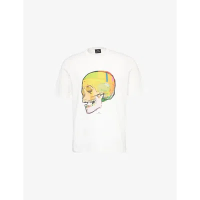 Ps By Paul Smith Mens Skull Graphic-print Cotton T-shirt White