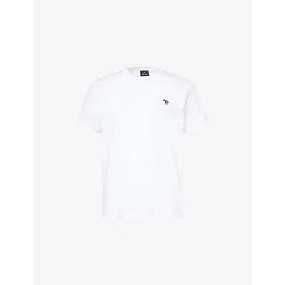Ps By Paul Smith S By Paul Smith Mens Zebra-embroidered Regular-fit Cottn-jersey T-shirt White