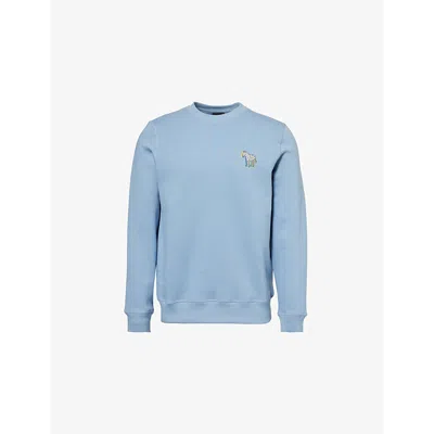 Ps By Paul Smith Mens Zebra-print Crew-neck Regular-fit Cotton-blend Sweatshirt Blue