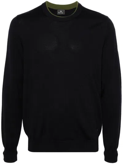 Ps By Paul Smith Merino-wool Contrast-collar Sweater In Blue