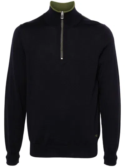 Ps By Paul Smith Merino-wool Half-zip Sweater In Blue