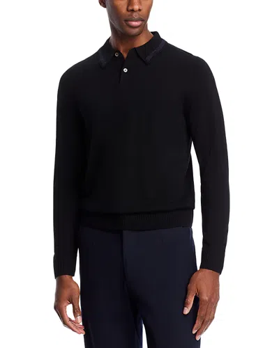 Ps By Paul Smith Merino Wool Long Sleeve Sweater Polo In Black