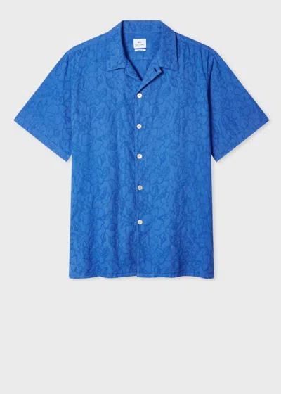 Ps By Paul Smith Mid Blue Cotton Textured-jacquard Short-sleeve Shirt