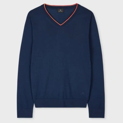 Ps By Paul Smith Mid Blue Merino Wool V-neck Sweater