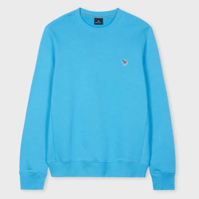 Ps By Paul Smith Mid Blue Organic Cotton 'zebra' Badge Sweatshirt