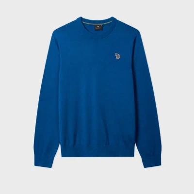 Ps By Paul Smith Mid Blue Organic Cotton Zebra Logo Sweater