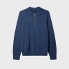 Ps By Paul Smith Mid Blue 'sports Stripe' Zip-neck Long-sleeve Polo Shirt In Blue