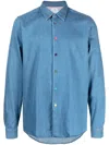 Ps By Paul Smith Mid-wash Long-sleeve Denim Shirt In Blau