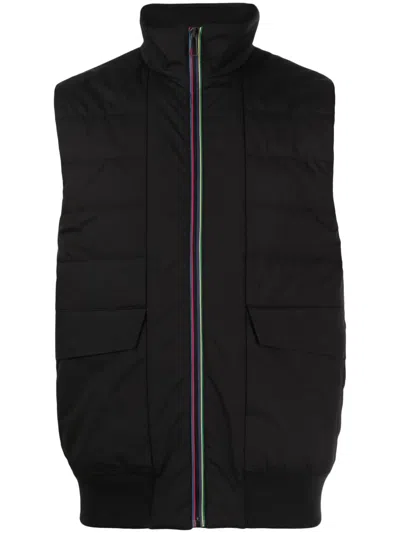 Ps By Paul Smith Mixed Media Quilted Gilet In Black